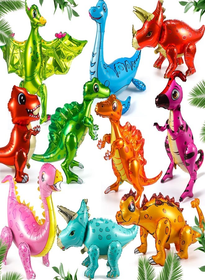 Motionchic 10 Pack Large Dinosaur Balloons for Birthday Party Decor 22-35 in Foil Giant 3D Self Standing Inflatable Blow up Dinosaur Balloons for Dino Jungle Theme Baby Shower Party Supplies - Image 1